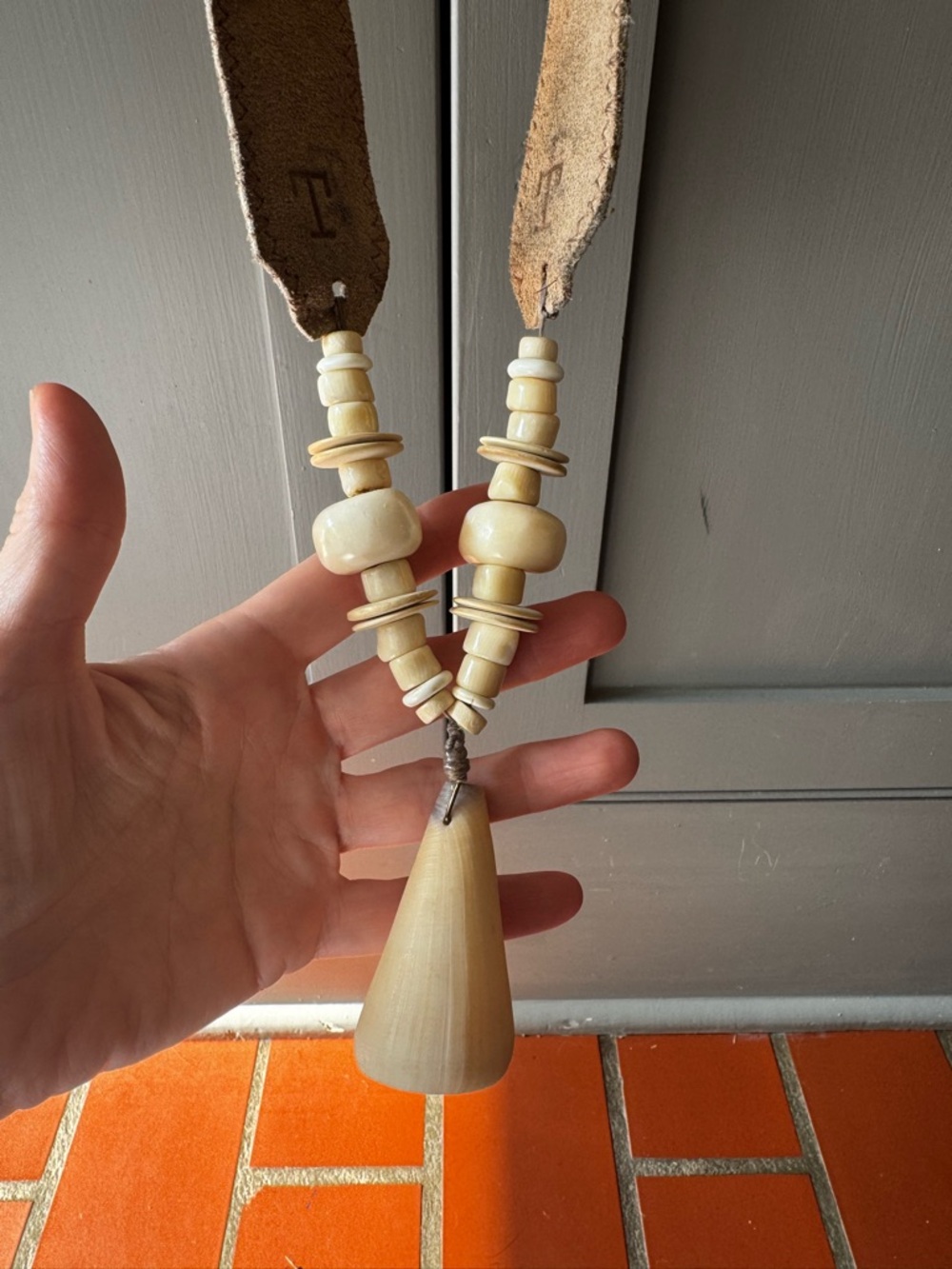 Ivory-Tone Beaded Tusk Pendant Necklace